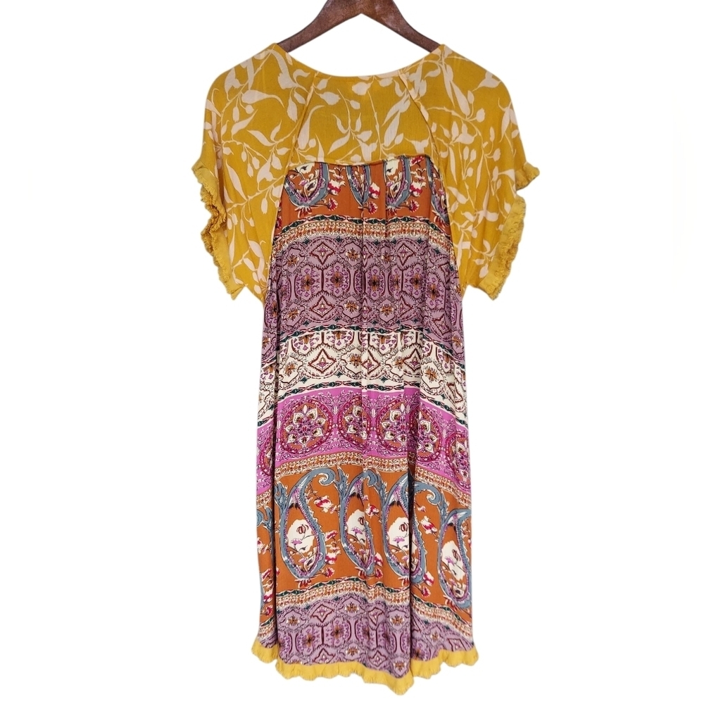 Boho Linen Blend Paisley Summer Midi Dress